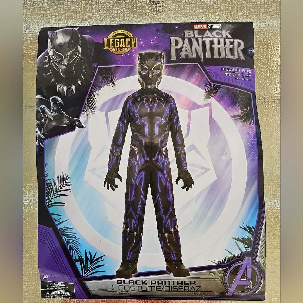 Marvel Black Panther Costume Kids 8-10 Mask Suit Avengers Hero Cosplay Halloween